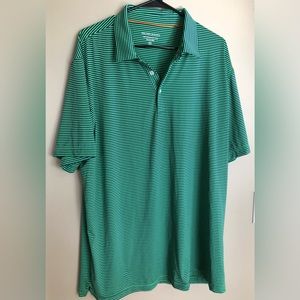 MICHEL ROUEN Green & Blue Striped Performance Polo Shirt  Size 2XL